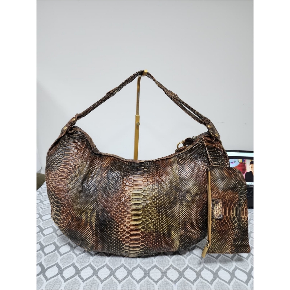 Salvatore Ferragamo Large Python Leather Hobo Bag Brown - Picture 3 of 13